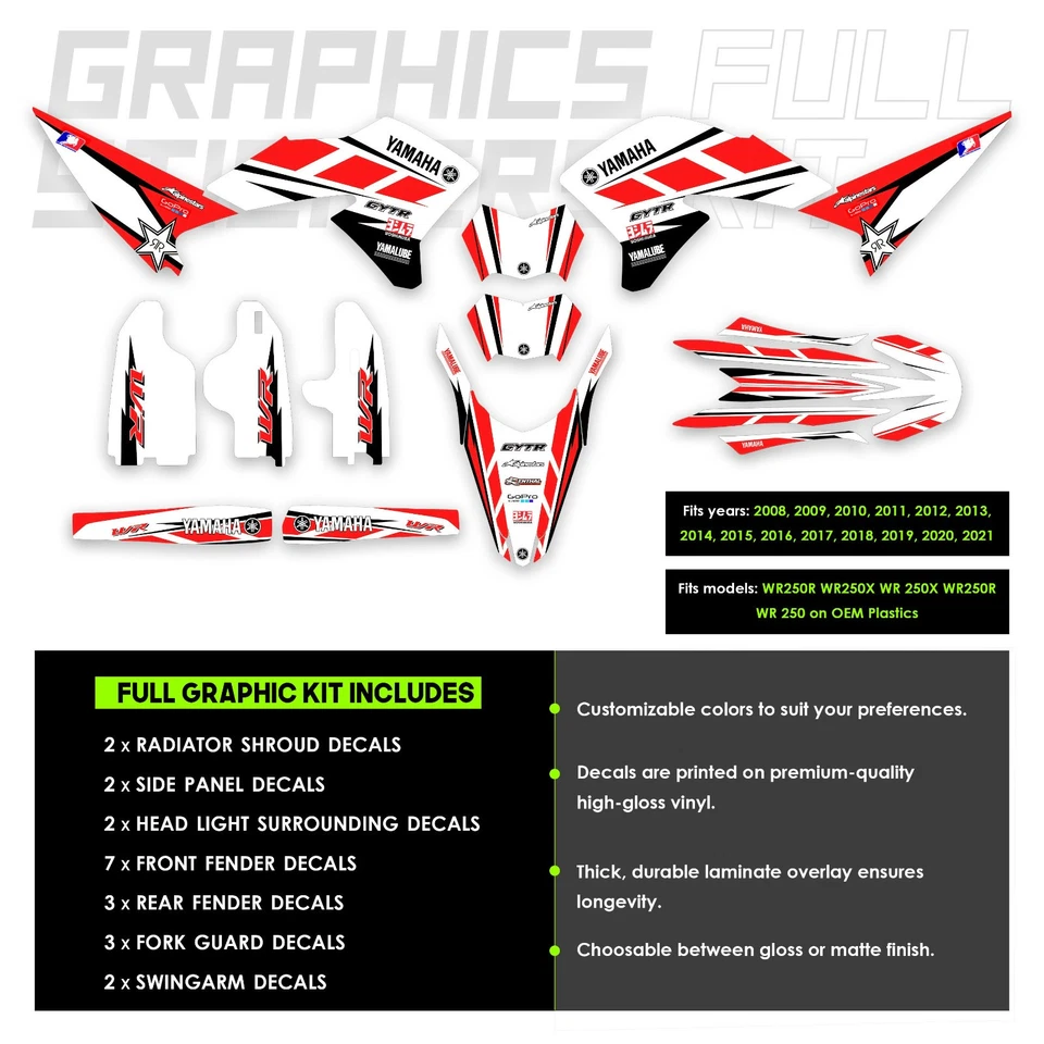 YAMAHA WR250X WR250R Gráficos Calcomanías Adhesivas Kit Completo Todos los Años (2008 - 2021) Foto 2 de 2