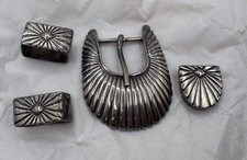 Vintage Sterling Belt Buckle Set 4 Pieces Southwestern Western Scalloped 37g