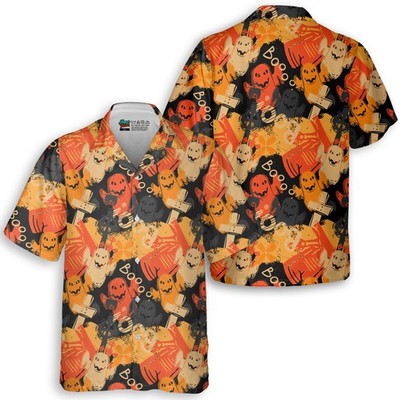 Funny Ghost Boo Halloween Abstract Seamless Pattern Hawaiian Shirt   HYPERFAVO
