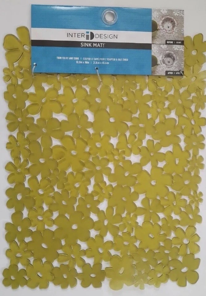 iDesign Blumz цветочный зеленый гибкий пластиковый большой защитный коврик для раковины 12,5 дюйма x 16 дюймов - Изображение 2 из 2