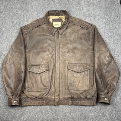 Vtg G-III Authentic Bomber Original Flight G3 Leather Jacket Men 2XL Brown Faded