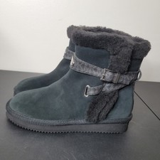 Michael Kors 7 Tracey Black Suede Fur Lined Leather Strappy Boots