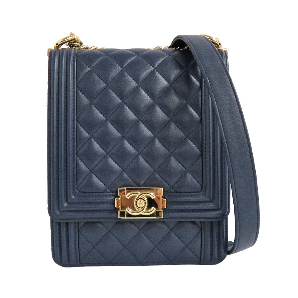 CHANEL Matelassé Boy Navy Lambskin Chain Shoulder Bag AS0130 No 27 Dark