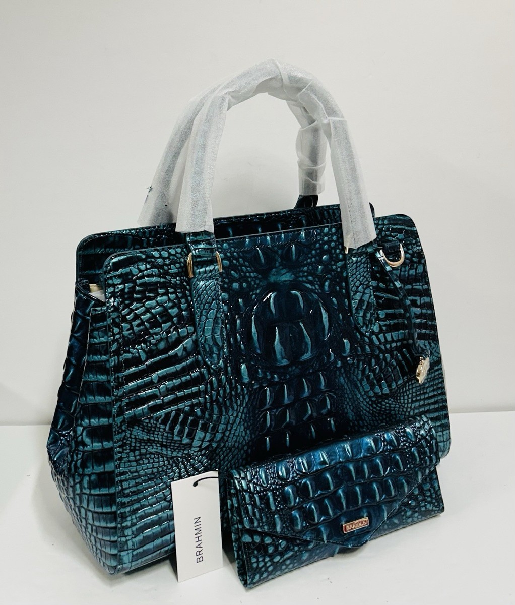 BRAHMIN NWT BLUE PATINA SMALL FINLEY SATCHEL & VERONICA WALLET