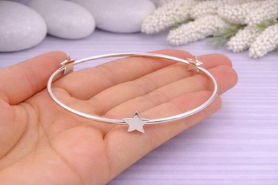 Sterling Silver Star Cuff Bracelet   Minimalist Open Bangle   Celestial Jewelry