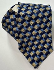 New ERMENEGILDO ZEGNA Blue Yellow Geometric Cube Design Silk Luxury Tie Italy