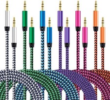 6 Pack 10ft AUX Cord, Braided 3.5mm Stereo Audio Cable for Car Headphones