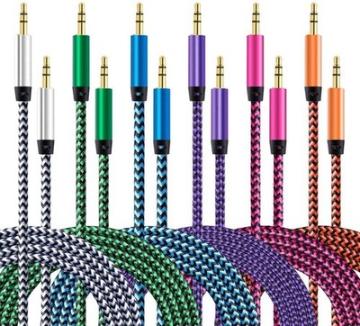 6 Pack 10ft AUX Cord, Braided 3.5mm Stereo Audio Cable for Car & Headphones