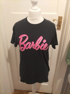 Damen Barbie Größe 10 schwarz und rosa T-Shirt