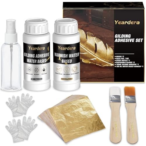 Gold Leaf Kit, Gilding Adhesive Set, 100Ml Water Based Adhesive and 100Ml 