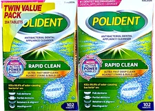 Polident Rapid Clean Dental Cleanser Tablets 2 x 102 Count EXP 04/2028