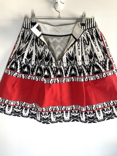 Cue Cotton Pleat And Flare Midi Skirt Womens Size 10 Rear Zip Red White Black. - Picture 2 of 9