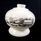 Vintage Currier and Ives Milk Glass Oil Lamp Base Only Homestead Black White