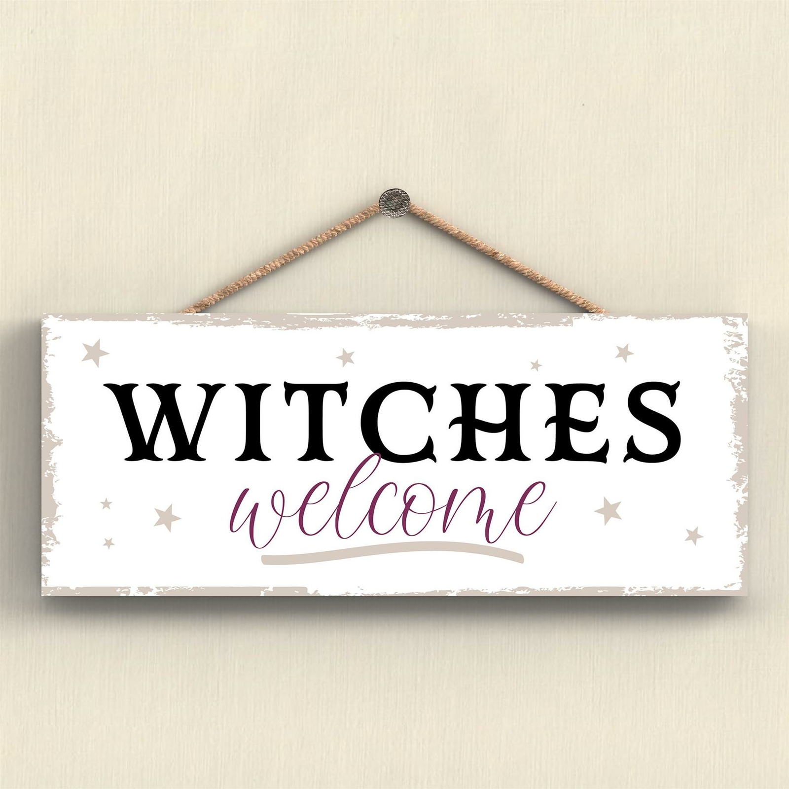 WITCHES WELCOME RECTANGLE WITCHCRAFT THEMED HALLOWEEN WOODEN HANGING PLAQUE