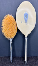 Vintage Brush and Mirror Vanity Set Enamel on Silver Plate