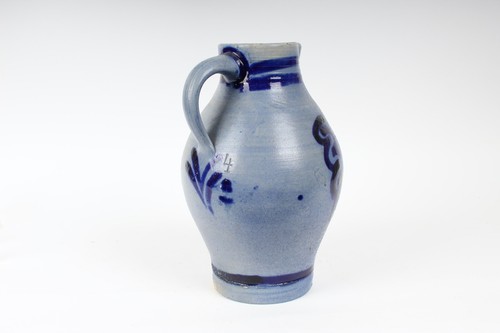 LARGE SALT GLAZED- Stoneware Pottery WESTERWALD Pot Cobalt Blue Antique/ PITCHER - Picture 3 of 15