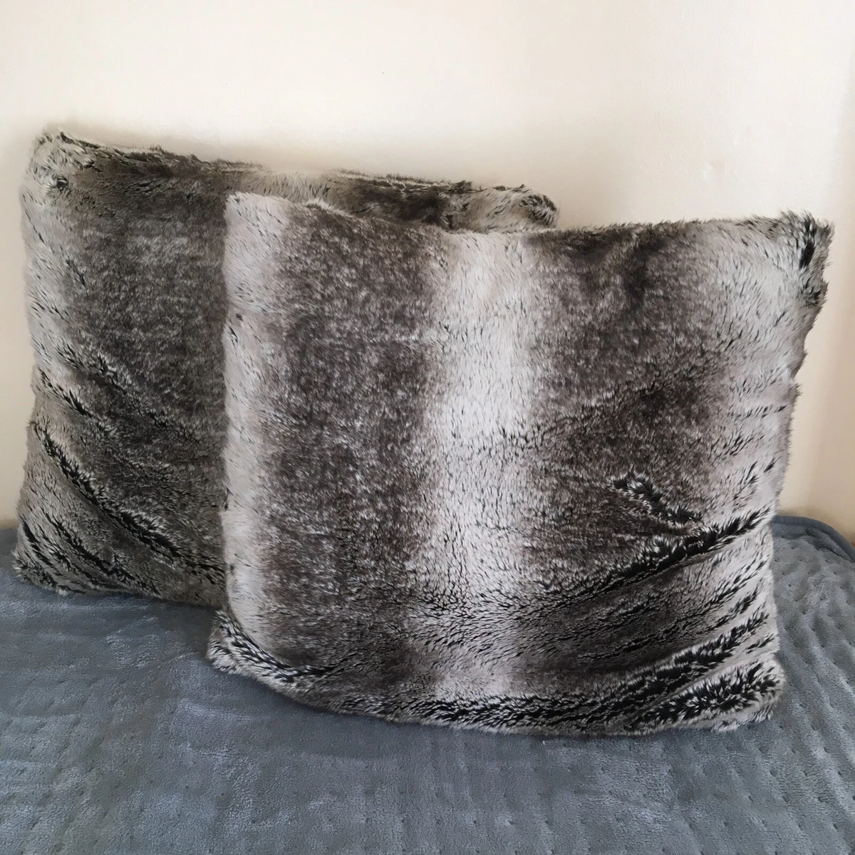 Grey Faux Fur Cushions Large Cotswold Grey 55cm x 55cm PAIR eBay