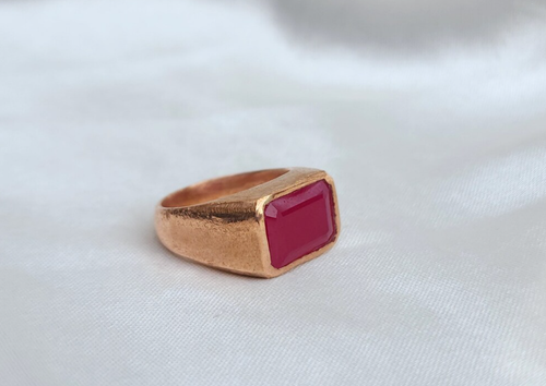 Red Ruby Men's Ring Handmade Copper Ring Men's Signet Healing Ring Men's Jewelry - Picture 4 of 6