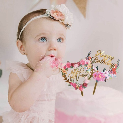Happy Birthday Anniversary Wedding Cake Flowers Topper Acrylic Party Decorations - Picture 7 of 40