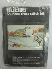 New Bucilla Counted Cross Stitch Kit Winter Scene Kit 48675 Made in USA 5 x 7