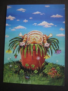 1999 vintage greeting card By Gary Patterson BIRTHDAY Cat In Sheer Bliss