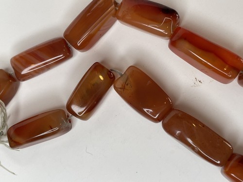 Antique Carnelian Agate Beads Rectangle W Rounded Corners Beautiful Old Stones - Picture 7 of 18