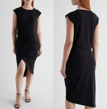 EXPRESS stretch jersey cap sleeve tulip hem dress in black size XS Womens
