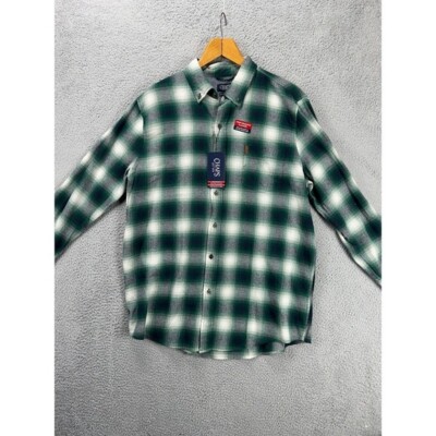 Chaps Shirt Adult Large Performance Green Multi Plaid Button Down Pocket Men NEW