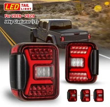 LED Tail Lights Red For 2019-2023 Jeep Gladiator JT Sequential Turn Signal Lamps