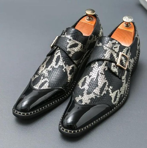 Scarpe Oxford uomo pelle di serpente stampa punta eleganti business fibbia slip on nuove - Foto 9 di 12