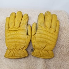 VTG Retro 70s 80s Fleece Lined Yellow Leather Gloves Sz Small Made in Japan
