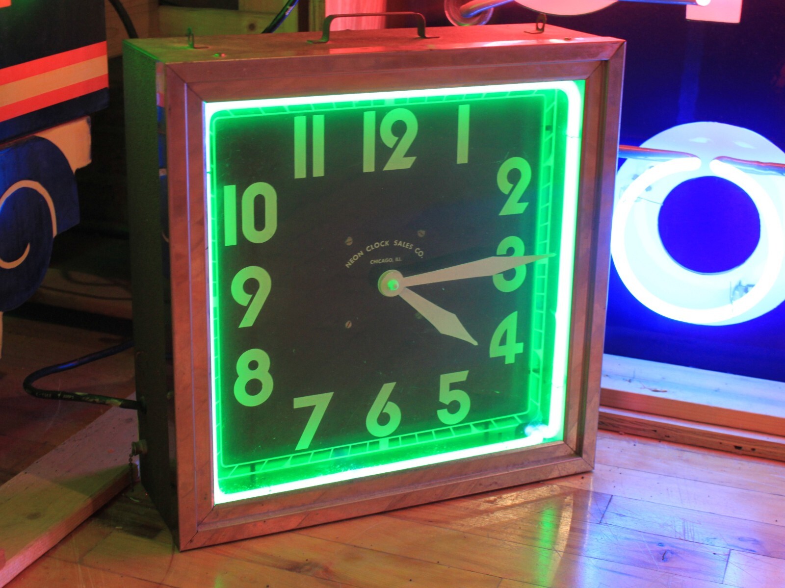 1940s Neon Clock Sales Co Chicago Illinois Clock Black Face Green Neon