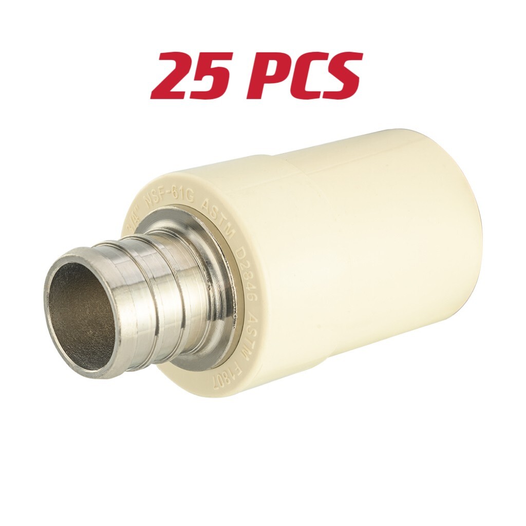 25 PCS EFIELD 3/4" PEX x 3/4" CPVC Transition Coupling Brass Barb Crimp Fittings