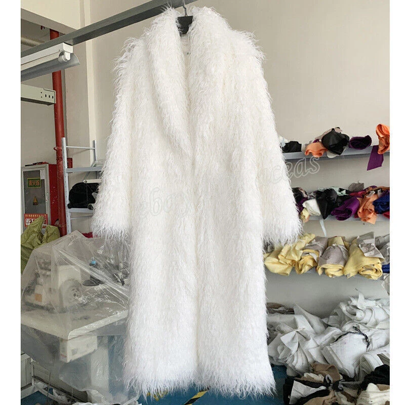 Manteau mongol agneau mouton fausse fourrure cheveux longs