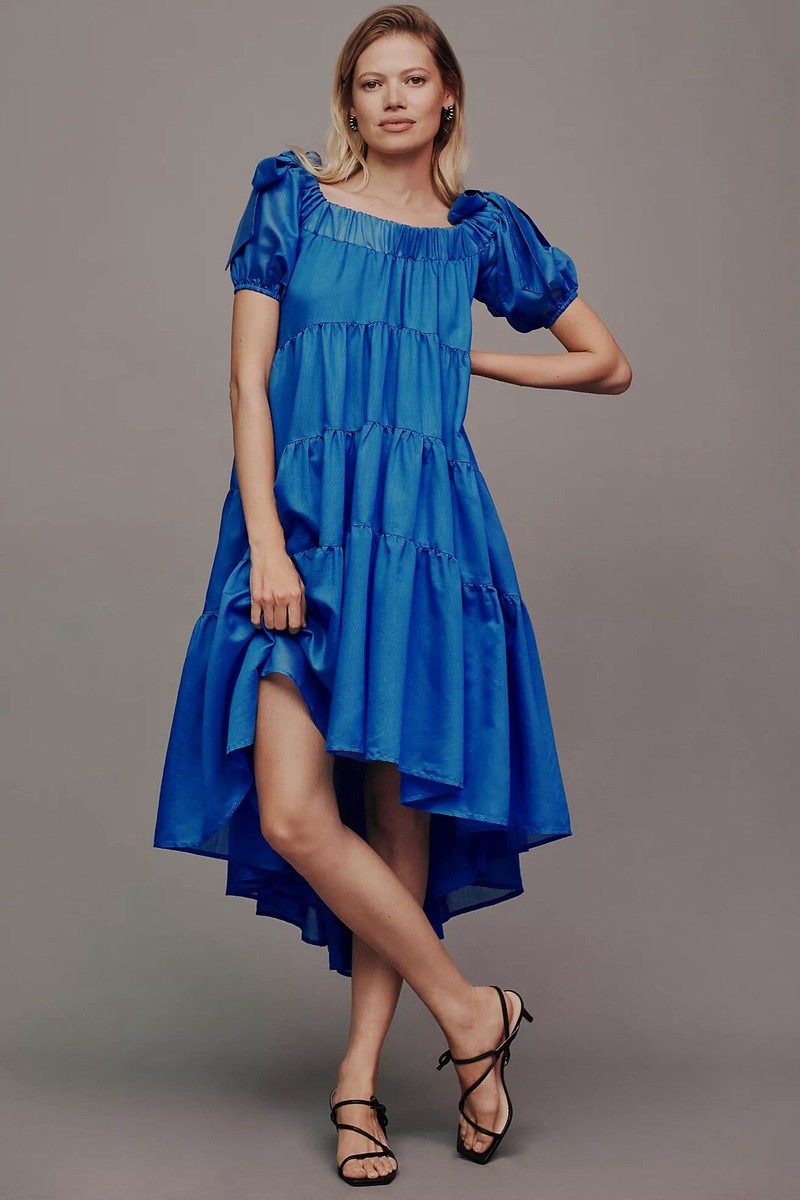 Anthropologie Off-The-Shoulder Tiered High-Low Midi Dress Size S  MSRP$178.00 | eBay