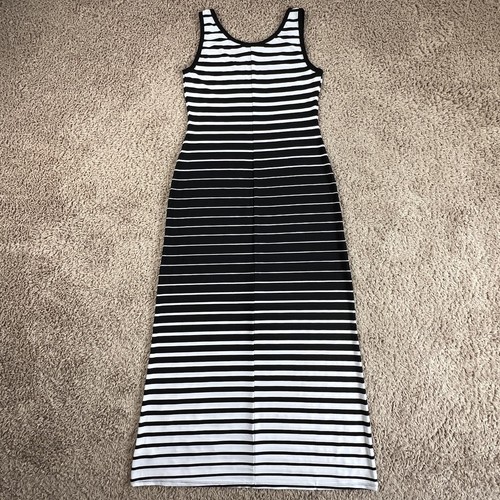 CONNECTED APPAREL Black White Striped Scoop Neck Tank Maxi Dress Women 8 Stretch - Picture 13 of 13