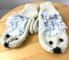 NEW faux fur critter knit sweater mittens girls' one size 3 4 5 6 7 NWT