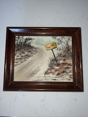 Vintage Painting in Wooden Frame Signe by Artist Pelletier 1977