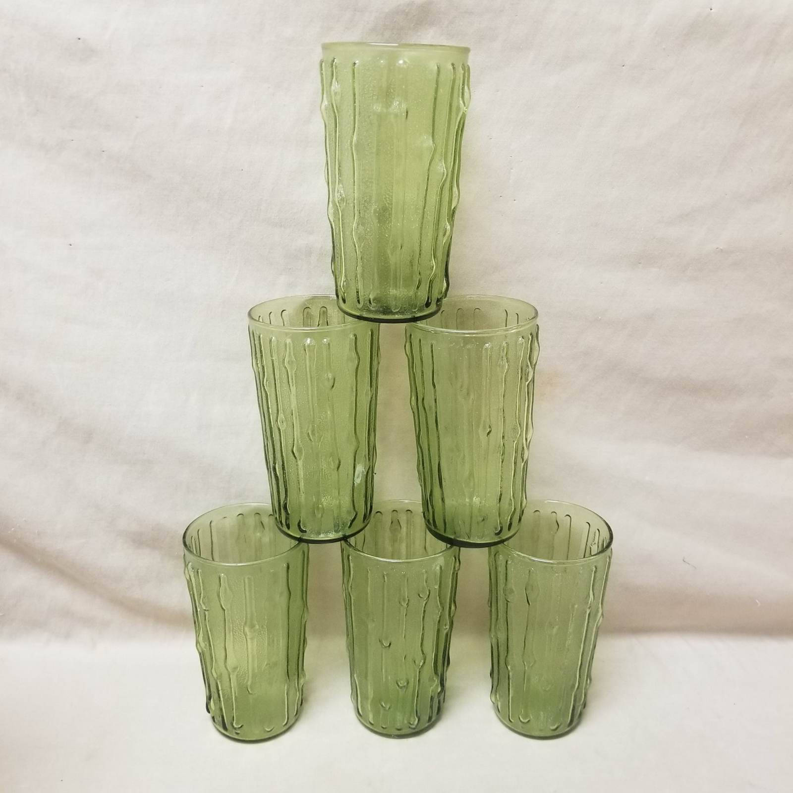 Set of 6 Vtg Anchor Hocking Tahiti Bamboo Avocado Green Drinking