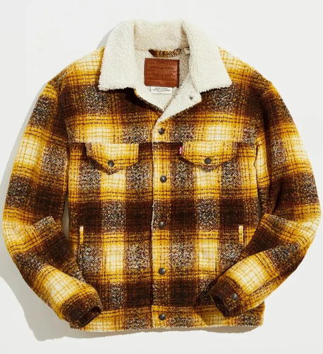 NEW!! LEVIS Premium Tweed Vintage Fit Trucker Sherpa Jacket Plaid Mens Medium M - Picture 8 of 8
