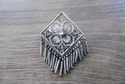 ANCIEN BROCHE EN Forme De Papillon - Argent Massif Filigrané EUR 25,00 - FR