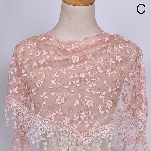 Women Lace Shawl Scarf Hijab Wrap Embroidered Tassel Turban Stole Headwear Gifts - Picture 15 of 31
