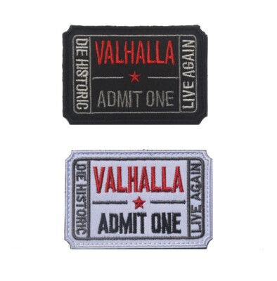 2Pcs Viking Odin Valhalla Admit One Norse Embroidered Hook Patch for UBACS Dark