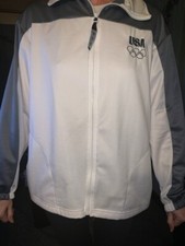 Vintage USA Olympic Committee Full Zip Fleece Jacket White Gray Size L