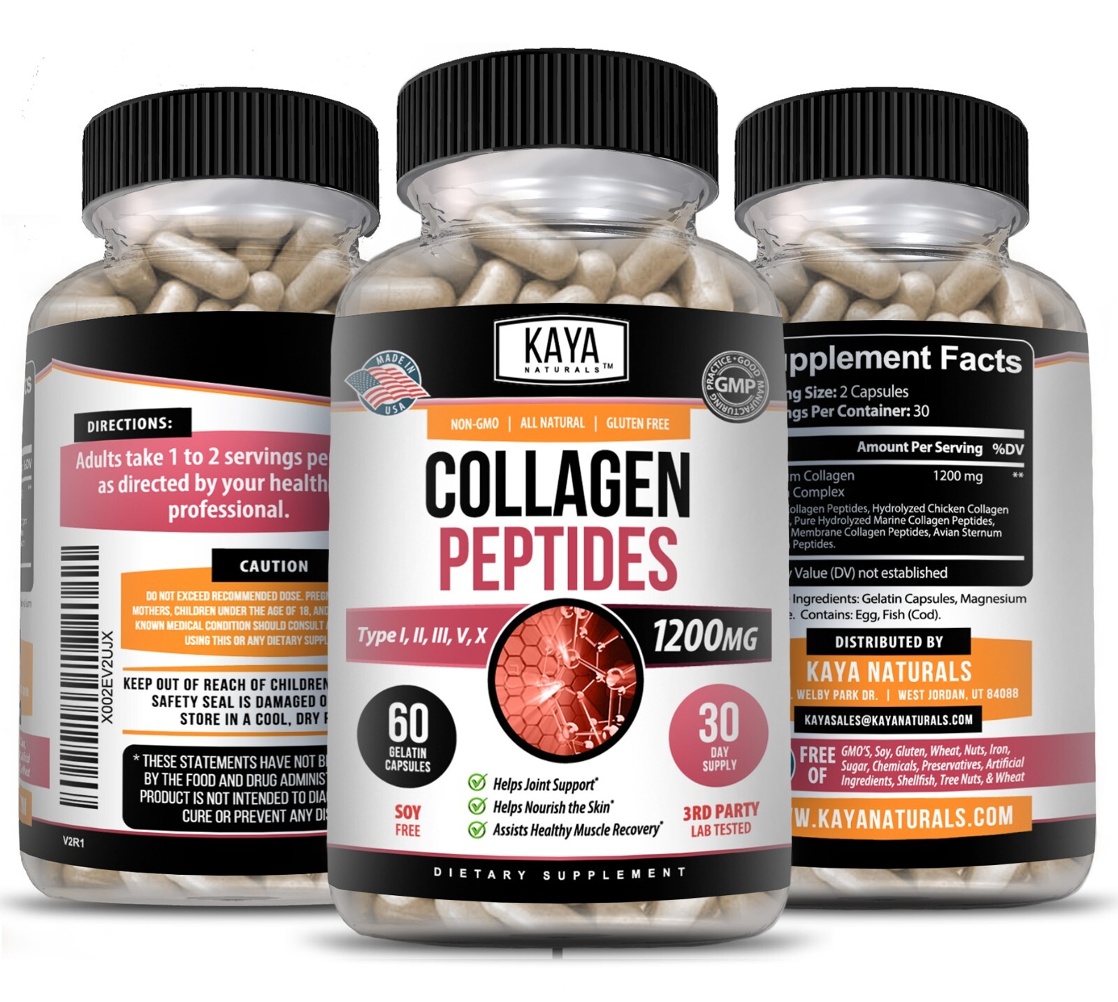COLLAGEN PEPTIDES Types I, II, III, V, X 1200mg Pills Anti-Aging Skin ...