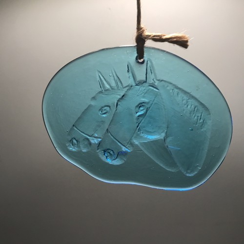 Blue Horse Suncatcher Michael Bang Holmegaard Glass Danish Mid Century - Picture 3 of 3