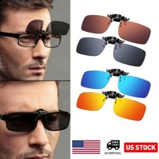 Flip Up Clip On Sunglasses Glasses Polarized Night Vision Eyewear Driving Len US