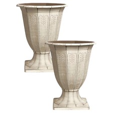 Pack of 2 Vintage Style Urn Planters 40cm Tall Classic Plastic Garden Pots