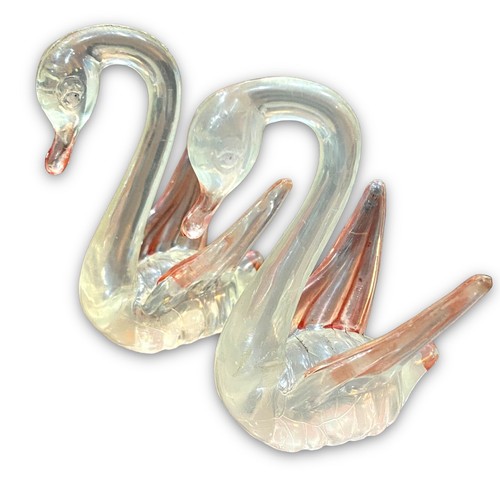 Vintage 70s Pair Swans 7.5 cm Lucite Perspex Clear Plastic Tinted Pink Cake Top - Picture 7 of 12