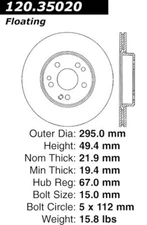 Centric 120.35020 Disc Brake Rotor-Premium Front/Rear Rotor  W/E-Coating 96810R